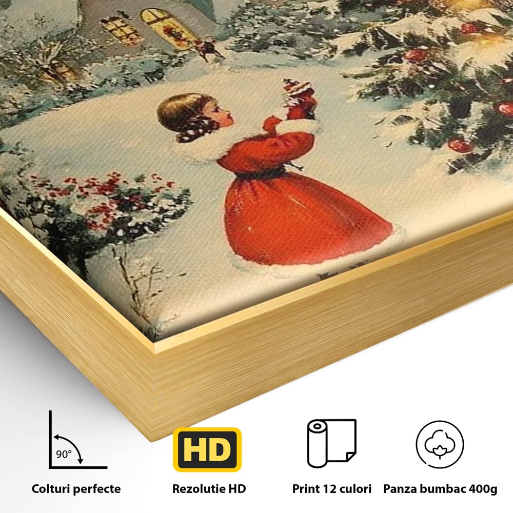 Tablou Canvas Premium, LuxCanva® D1100, Sub Steaua Craciunului, Speranta, Stele, Familie, Fetita, Impodobire, Ajun, Craciun, Miracol, Asteptare, Vis, Copilarie, Amintiri, Living, Dormitor