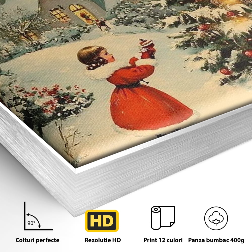 Tablou Canvas Premium, LuxCanva® D1100, Sub Steaua Craciunului, Speranta, Stele, Familie, Fetita, Impodobire, Ajun, Craciun, Miracol, Asteptare, Vis, Copilarie, Amintiri, Living, Dormitor
