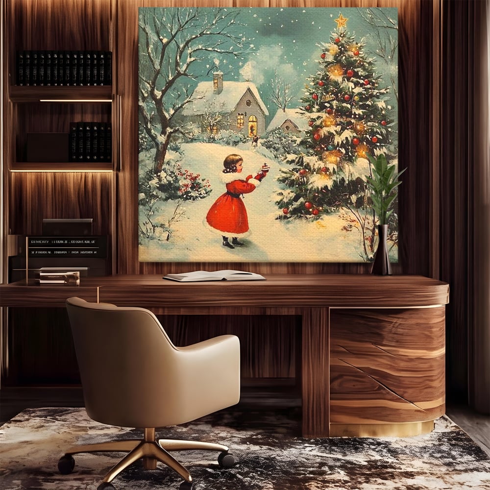 Tablou Canvas Premium, LuxCanva® D1100, Sub Steaua Craciunului, Speranta, Stele, Familie, Fetita, Impodobire, Ajun, Craciun, Miracol, Asteptare, Vis, Copilarie, Amintiri, Living, Dormitor