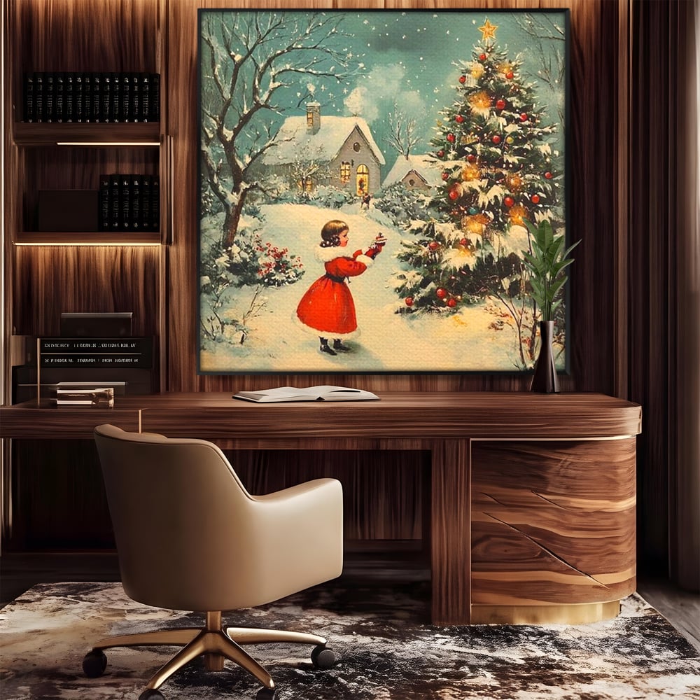 Tablou Canvas Premium, LuxCanva® D1100, Sub Steaua Craciunului, Speranta, Stele, Familie, Fetita, Impodobire, Ajun, Craciun, Miracol, Asteptare, Vis, Copilarie, Amintiri, Living, Dormitor