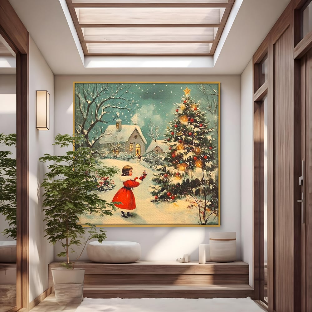 Tablou Canvas Premium, LuxCanva® D1100, Sub Steaua Craciunului, Speranta, Stele, Familie, Fetita, Impodobire, Ajun, Craciun, Miracol, Asteptare, Vis, Copilarie, Amintiri, Living, Dormitor