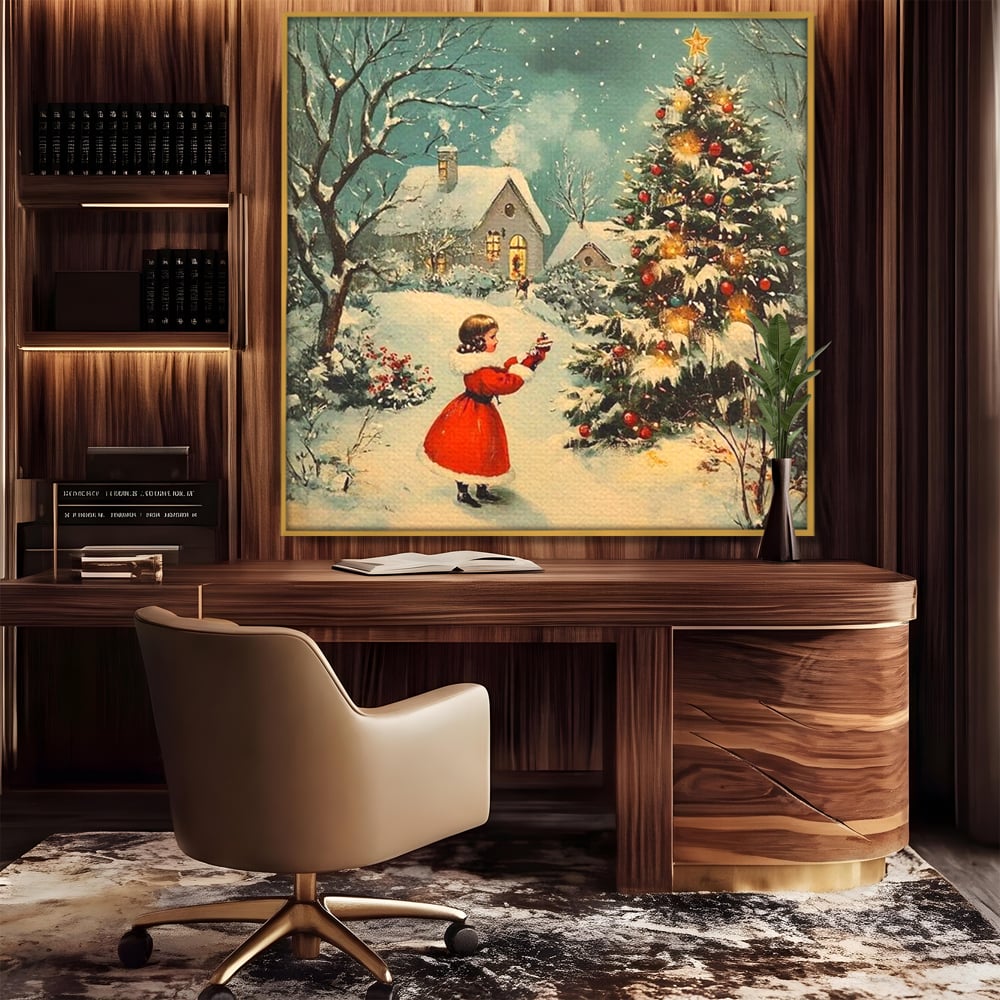 Tablou Canvas Premium, LuxCanva® D1100, Sub Steaua Craciunului, Speranta, Stele, Familie, Fetita, Impodobire, Ajun, Craciun, Miracol, Asteptare, Vis, Copilarie, Amintiri, Living, Dormitor