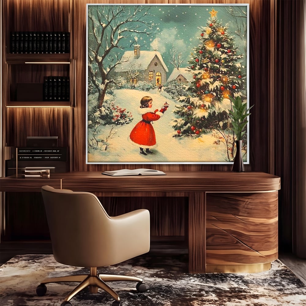 Tablou Canvas Premium, LuxCanva® D1100, Sub Steaua Craciunului, Speranta, Stele, Familie, Fetita, Impodobire, Ajun, Craciun, Miracol, Asteptare, Vis, Copilarie, Amintiri, Living, Dormitor