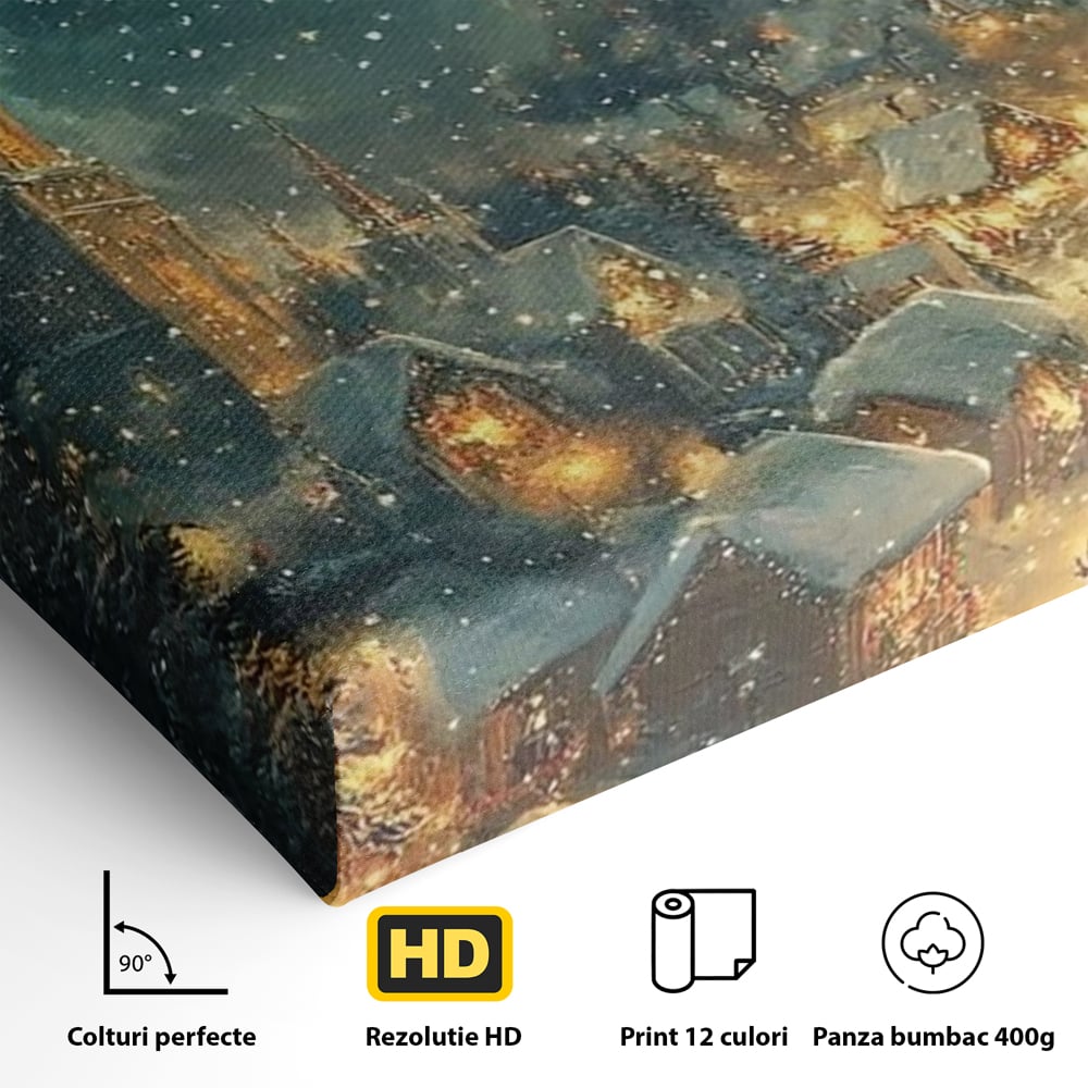 Leinwand Wandkunst Canvas Premium, LuxCanva® D1101, Heiligabend Flug, Traum, Hoffnung, Himmel, Sternenhimmel, Schlitten, Schlitten, Rentier, Geschenk, Geschenktüte, Spielzeug, Stadt, Reise, Schlaf, Morgen, Heiligabend, Wohnen, Schlafzimmer