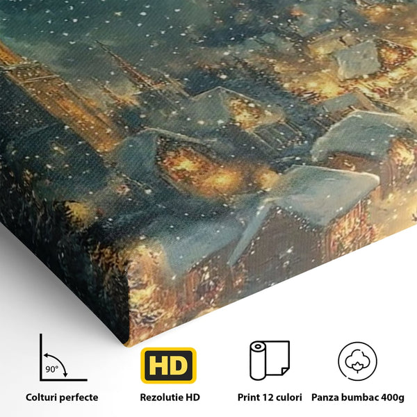 Leinwand Wandkunst Canvas Premium, LuxCanva® D1101, Heiligabend Flug, Traum, Hoffnung, Himmel, Sternenhimmel, Schlitten, Schlitten, Rentier, Geschenk, Geschenktüte, Spielzeug, Stadt, Reise, Schlaf, Morgen, Heiligabend, Wohnen, Schlafzimmer