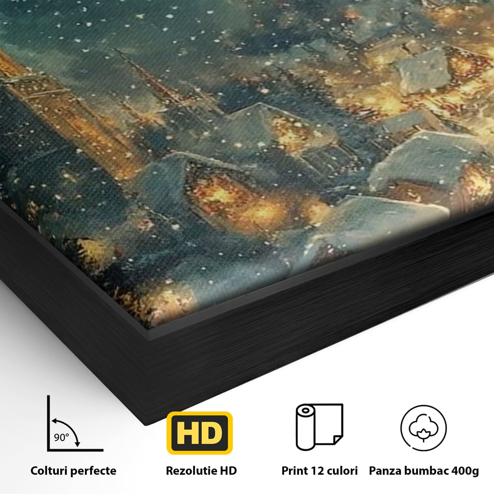 Leinwand Wandkunst Canvas Premium, LuxCanva® D1101, Heiligabend Flug, Traum, Hoffnung, Himmel, Sternenhimmel, Schlitten, Schlitten, Rentier, Geschenk, Geschenktüte, Spielzeug, Stadt, Reise, Schlaf, Morgen, Heiligabend, Wohnen, Schlafzimmer