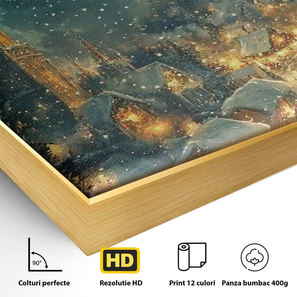 Leinwand Wandkunst Canvas Premium, LuxCanva® D1101, Heiligabend Flug, Traum, Hoffnung, Himmel, Sternenhimmel, Schlitten, Schlitten, Rentier, Geschenk, Geschenktüte, Spielzeug, Stadt, Reise, Schlaf, Morgen, Heiligabend, Wohnen, Schlafzimmer