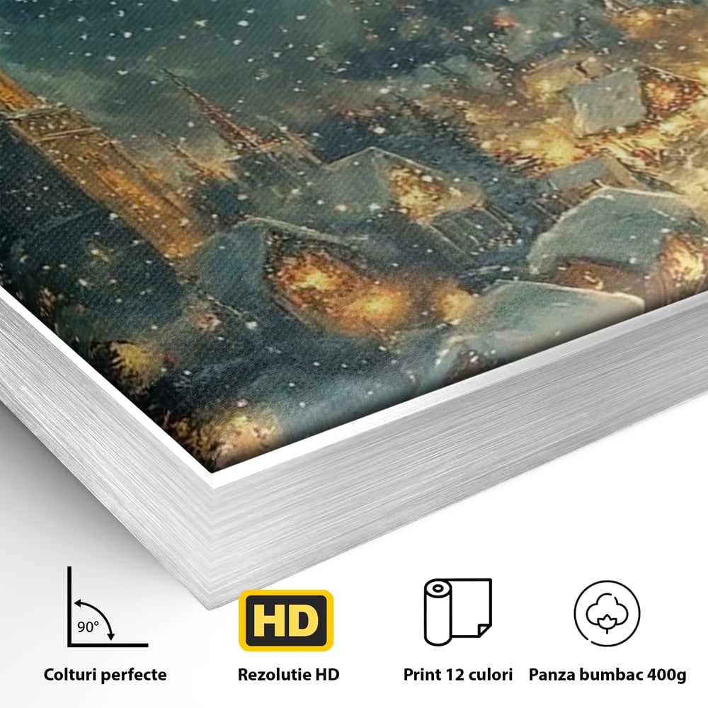 Leinwand Wandkunst Canvas Premium, LuxCanva® D1101, Heiligabend Flug, Traum, Hoffnung, Himmel, Sternenhimmel, Schlitten, Schlitten, Rentier, Geschenk, Geschenktüte, Spielzeug, Stadt, Reise, Schlaf, Morgen, Heiligabend, Wohnen, Schlafzimmer