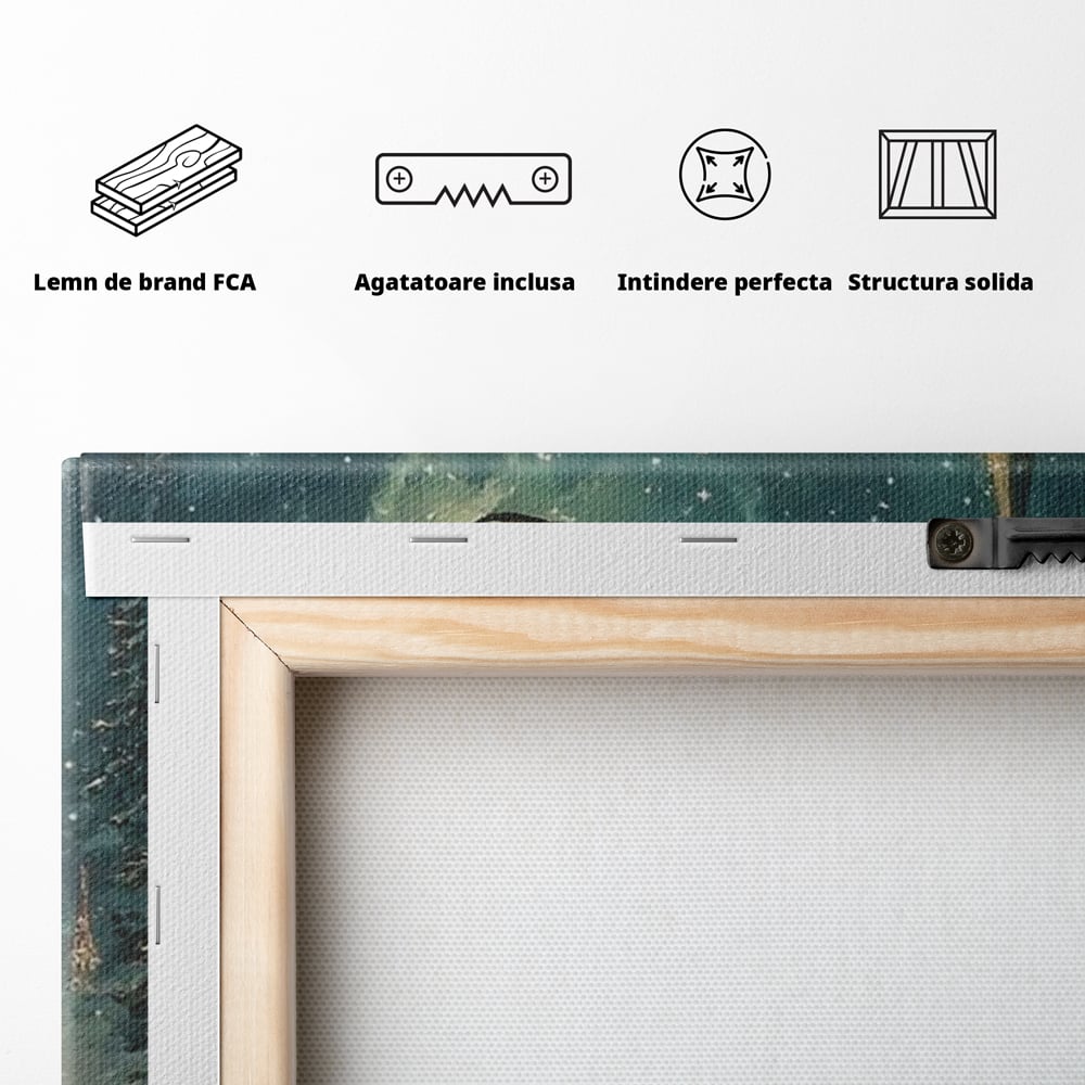 Leinwand Wandkunst Canvas Premium, LuxCanva® D1101, Heiligabend Flug, Traum, Hoffnung, Himmel, Sternenhimmel, Schlitten, Schlitten, Rentier, Geschenk, Geschenktüte, Spielzeug, Stadt, Reise, Schlaf, Morgen, Heiligabend, Wohnen, Schlafzimmer