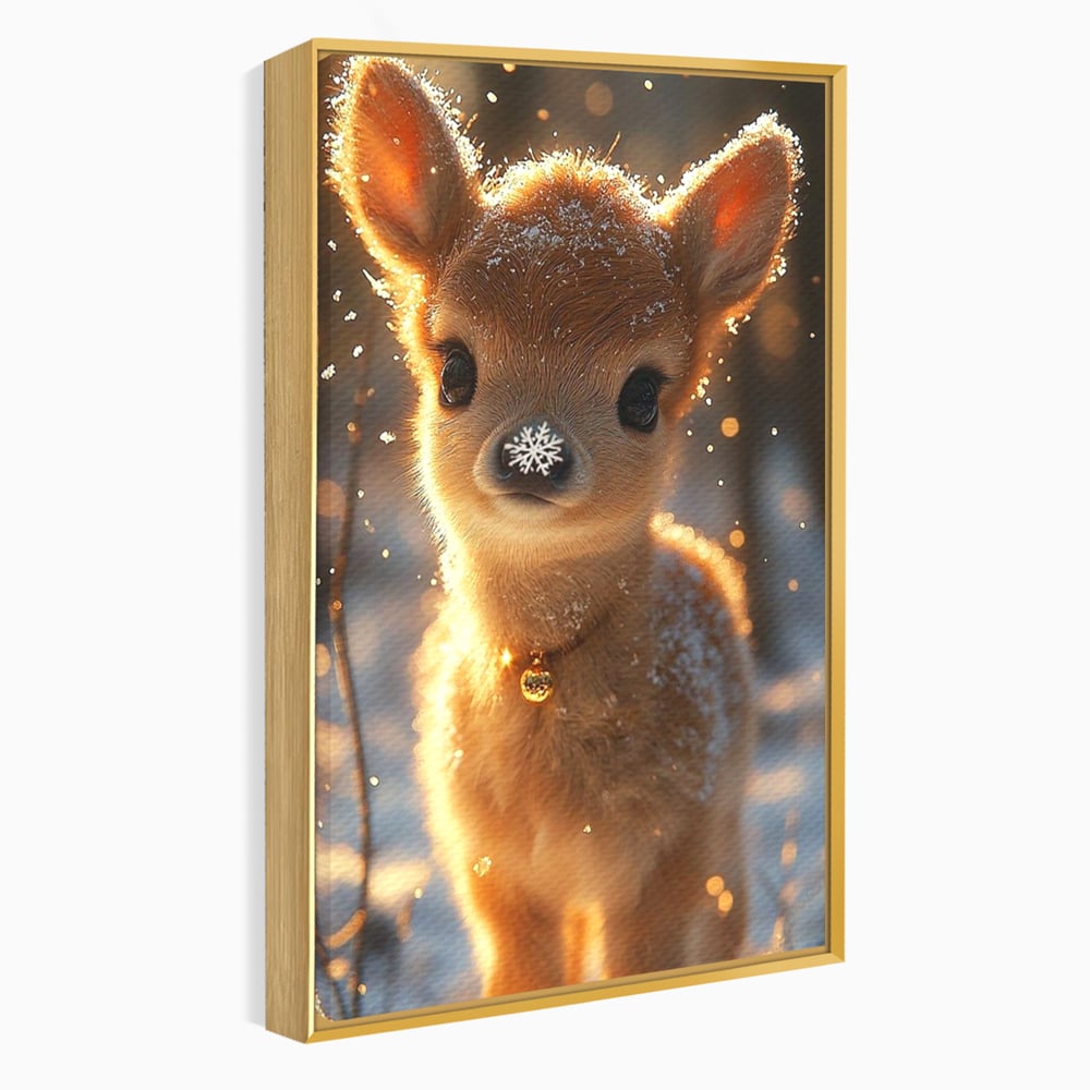 Canvas Wall Art Premium, LuxCanva® D1102, Die Magie der Unschuld eines Huhns, Tier, Hirsch, Wald, Schnee, Schneefall, Blick, Weißheit, Reinheit, Licht, Wunder, Spaziergang, Schnee, Abend, Wohnen, Schlafzimmer