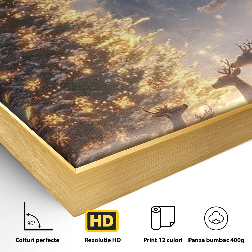Leinwandbilder Premium, LuxCanva® D1103, Waldengel, Winter, Nacht, Gelassenheit, Gruppe, Hirsch, Tannenbaum, Dekoriert, Wald, Magie, Märchen, Himmel, Sternenhimmel, Weihnachten, Charmant, Frieden, Wohnen, Schlafzimmer