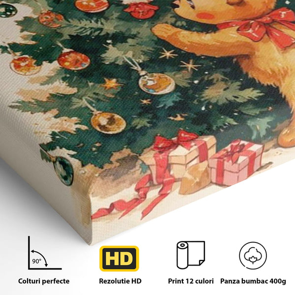 Leinwand Wandkunst Canvas Premium, LuxCanva® D1104, Weihnachtsbär, Magie, Heiligabend, Weihnachtsabend, Weihnachten, Weihnachten, Nacht, Unschuld, Wärme, Wärme, Geschichte, Spielzeug, Geschenke, Tier, Glück, Heiligabend, Weihnachten, Wohnen, Schlafzimmer
