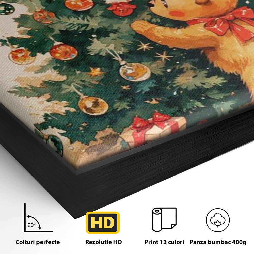 Leinwand Wandkunst Canvas Premium, LuxCanva® D1104, Weihnachtsbär, Magie, Heiligabend, Weihnachtsabend, Weihnachten, Weihnachten, Nacht, Unschuld, Wärme, Wärme, Geschichte, Spielzeug, Geschenke, Tier, Glück, Heiligabend, Weihnachten, Wohnen, Schlafzimmer