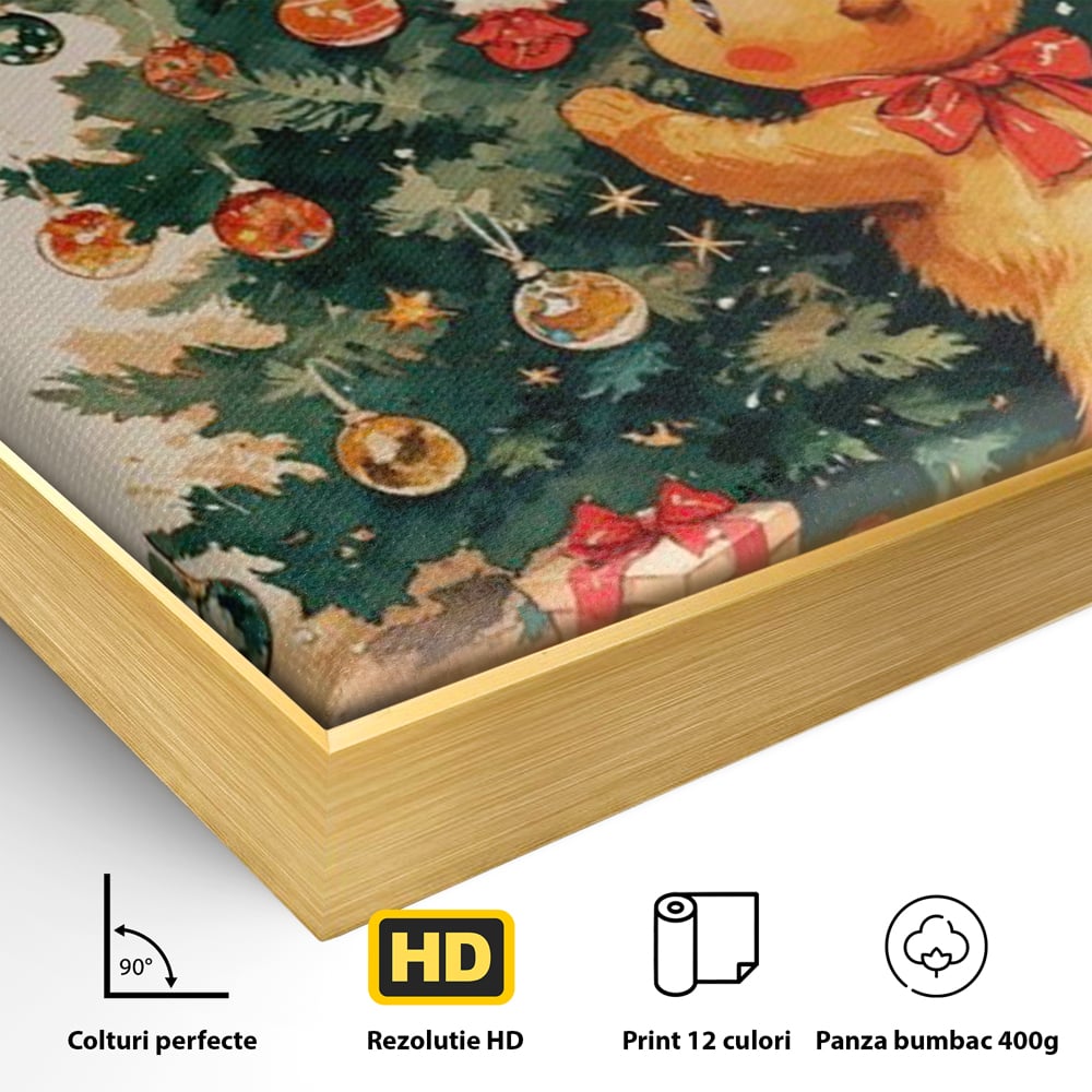 Leinwand Wandkunst Canvas Premium, LuxCanva® D1104, Weihnachtsbär, Magie, Heiligabend, Weihnachtsabend, Weihnachten, Weihnachten, Nacht, Unschuld, Wärme, Wärme, Geschichte, Spielzeug, Geschenke, Tier, Glück, Heiligabend, Weihnachten, Wohnen, Schlafzimmer