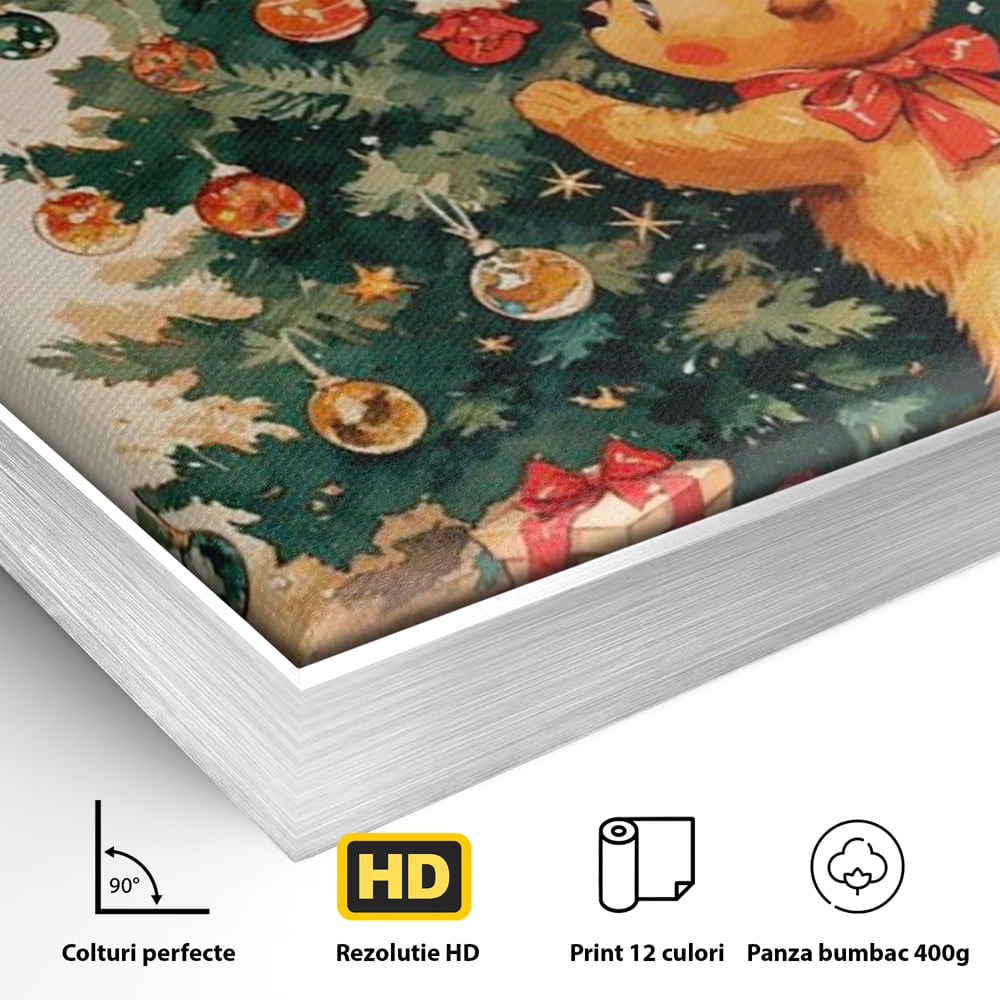 Leinwand Wandkunst Canvas Premium, LuxCanva® D1104, Weihnachtsbär, Magie, Heiligabend, Weihnachtsabend, Weihnachten, Weihnachten, Nacht, Unschuld, Wärme, Wärme, Geschichte, Spielzeug, Geschenke, Tier, Glück, Heiligabend, Weihnachten, Wohnen, Schlafzimmer