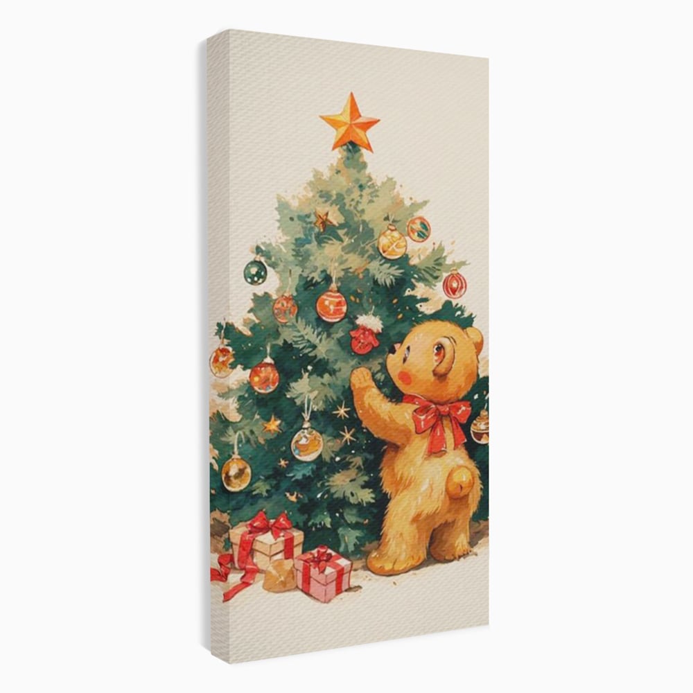 Leinwand Wandkunst Canvas Premium, LuxCanva® D1104, Weihnachtsbär, Magie, Heiligabend, Weihnachtsabend, Weihnachten, Weihnachten, Nacht, Unschuld, Wärme, Wärme, Geschichte, Spielzeug, Geschenke, Tier, Glück, Heiligabend, Weihnachten, Wohnen, Schlafzimmer