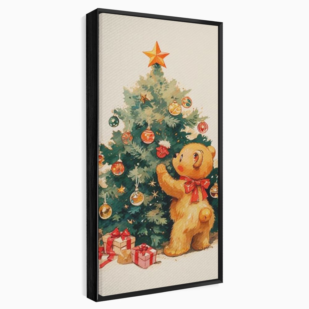 Leinwand Wandkunst Canvas Premium, LuxCanva® D1104, Weihnachtsbär, Magie, Heiligabend, Weihnachtsabend, Weihnachten, Weihnachten, Nacht, Unschuld, Wärme, Wärme, Geschichte, Spielzeug, Geschenke, Tier, Glück, Heiligabend, Weihnachten, Wohnen, Schlafzimmer