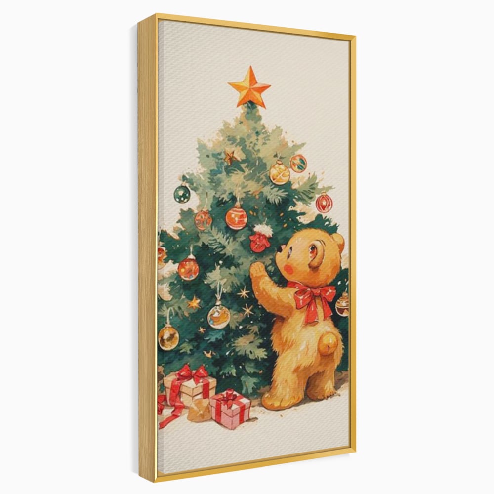Leinwand Wandkunst Canvas Premium, LuxCanva® D1104, Weihnachtsbär, Magie, Heiligabend, Weihnachtsabend, Weihnachten, Weihnachten, Nacht, Unschuld, Wärme, Wärme, Geschichte, Spielzeug, Geschenke, Tier, Glück, Heiligabend, Weihnachten, Wohnen, Schlafzimmer