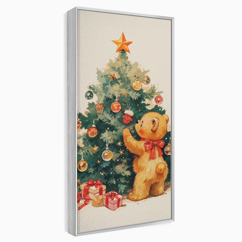 Leinwand Wandkunst Canvas Premium, LuxCanva® D1104, Weihnachtsbär, Magie, Heiligabend, Weihnachtsabend, Weihnachten, Weihnachten, Nacht, Unschuld, Wärme, Wärme, Geschichte, Spielzeug, Geschenke, Tier, Glück, Heiligabend, Weihnachten, Wohnen, Schlafzimmer