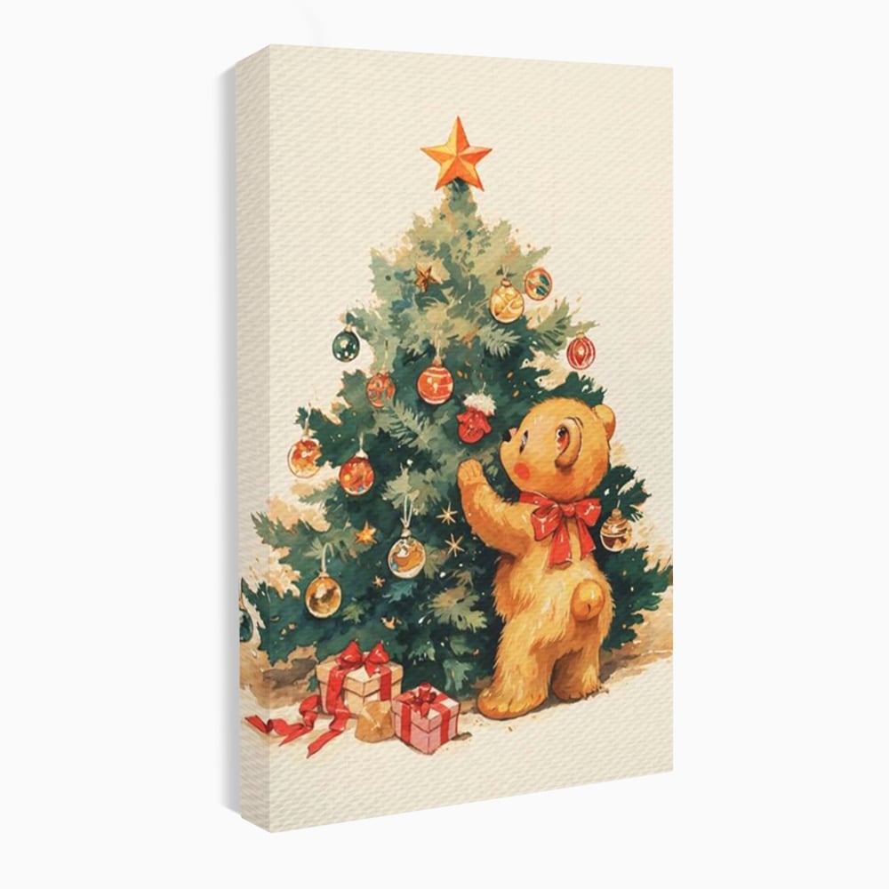 Leinwand Wandkunst Canvas Premium, LuxCanva® D1104, Weihnachtsbär, Magie, Heiligabend, Weihnachtsabend, Weihnachten, Weihnachten, Nacht, Unschuld, Wärme, Wärme, Geschichte, Spielzeug, Geschenke, Tier, Glück, Heiligabend, Weihnachten, Wohnen, Schlafzimmer