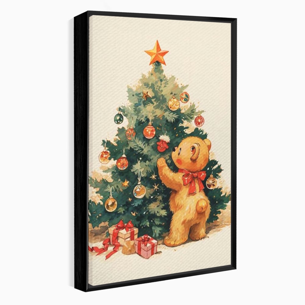 Leinwand Wandkunst Canvas Premium, LuxCanva® D1104, Weihnachtsbär, Magie, Heiligabend, Weihnachtsabend, Weihnachten, Weihnachten, Nacht, Unschuld, Wärme, Wärme, Geschichte, Spielzeug, Geschenke, Tier, Glück, Heiligabend, Weihnachten, Wohnen, Schlafzimmer