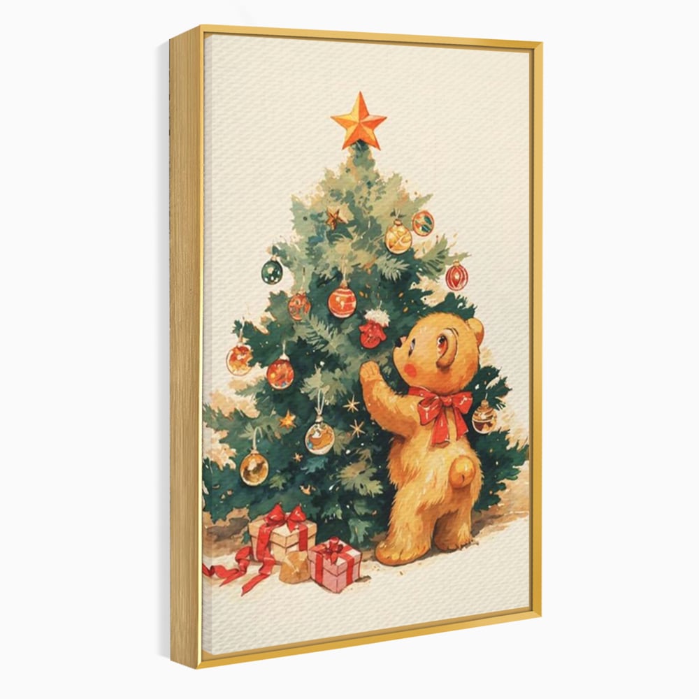 Leinwand Wandkunst Canvas Premium, LuxCanva® D1104, Weihnachtsbär, Magie, Heiligabend, Weihnachtsabend, Weihnachten, Weihnachten, Nacht, Unschuld, Wärme, Wärme, Geschichte, Spielzeug, Geschenke, Tier, Glück, Heiligabend, Weihnachten, Wohnen, Schlafzimmer
