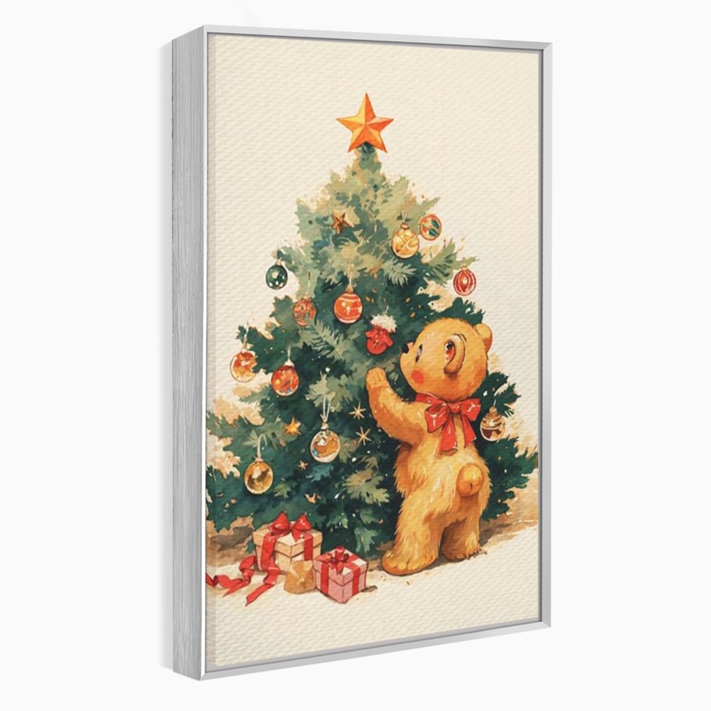 Leinwand Wandkunst Canvas Premium, LuxCanva® D1104, Weihnachtsbär, Magie, Heiligabend, Weihnachtsabend, Weihnachten, Weihnachten, Nacht, Unschuld, Wärme, Wärme, Geschichte, Spielzeug, Geschenke, Tier, Glück, Heiligabend, Weihnachten, Wohnen, Schlafzimmer
