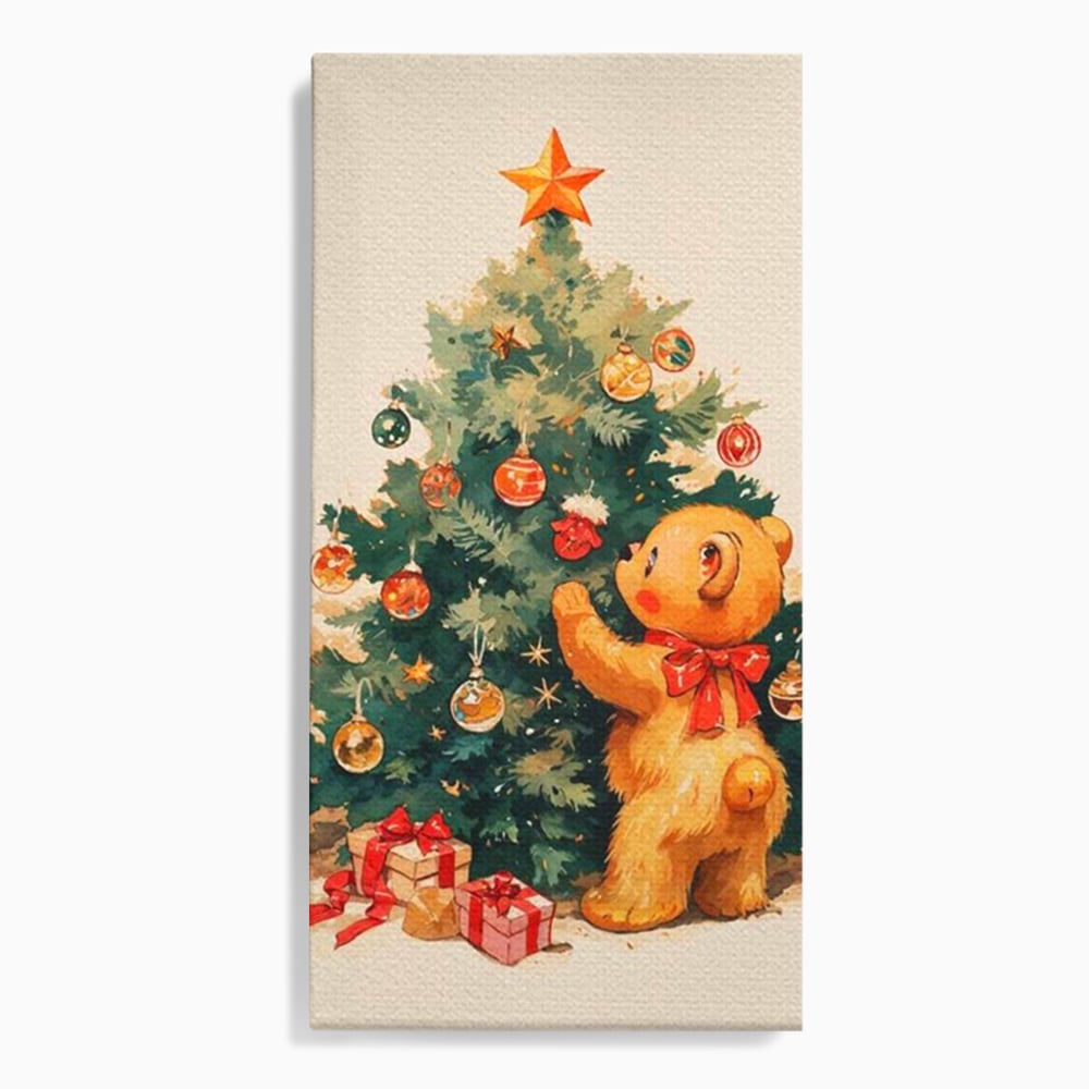 Leinwand Wandkunst Canvas Premium, LuxCanva® D1104, Weihnachtsbär, Magie, Heiligabend, Weihnachtsabend, Weihnachten, Weihnachten, Nacht, Unschuld, Wärme, Wärme, Geschichte, Spielzeug, Geschenke, Tier, Glück, Heiligabend, Weihnachten, Wohnen, Schlafzimmer