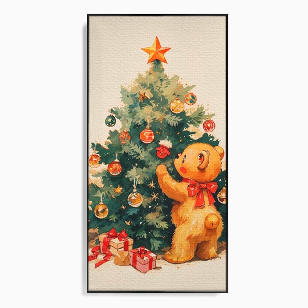Leinwand Wandkunst Canvas Premium, LuxCanva® D1104, Weihnachtsbär, Magie, Heiligabend, Weihnachtsabend, Weihnachten, Weihnachten, Nacht, Unschuld, Wärme, Wärme, Geschichte, Spielzeug, Geschenke, Tier, Glück, Heiligabend, Weihnachten, Wohnen, Schlafzimmer