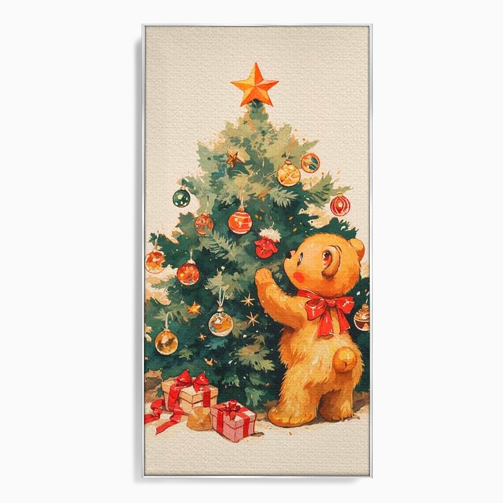 Leinwand Wandkunst Canvas Premium, LuxCanva® D1104, Weihnachtsbär, Magie, Heiligabend, Weihnachtsabend, Weihnachten, Weihnachten, Nacht, Unschuld, Wärme, Wärme, Geschichte, Spielzeug, Geschenke, Tier, Glück, Heiligabend, Weihnachten, Wohnen, Schlafzimmer
