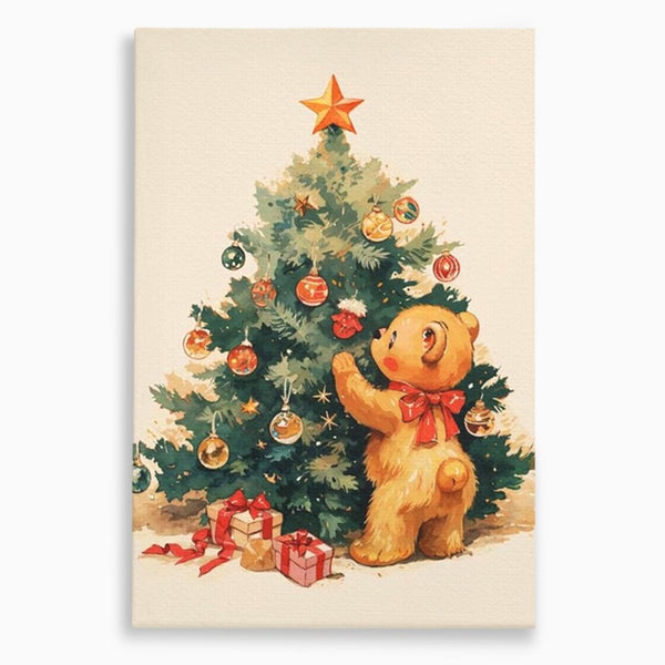 Leinwand Wandkunst Canvas Premium, LuxCanva® D1104, Weihnachtsbär, Magie, Heiligabend, Weihnachtsabend, Weihnachten, Weihnachten, Nacht, Unschuld, Wärme, Wärme, Geschichte, Spielzeug, Geschenke, Tier, Glück, Heiligabend, Weihnachten, Wohnen, Schlafzimmer