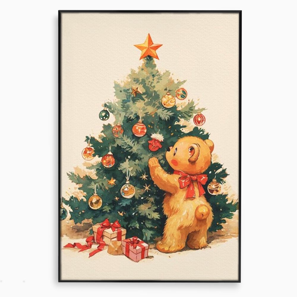 Leinwand Wandkunst Canvas Premium, LuxCanva® D1104, Weihnachtsbär, Magie, Heiligabend, Weihnachtsabend, Weihnachten, Weihnachten, Nacht, Unschuld, Wärme, Wärme, Geschichte, Spielzeug, Geschenke, Tier, Glück, Heiligabend, Weihnachten, Wohnen, Schlafzimmer