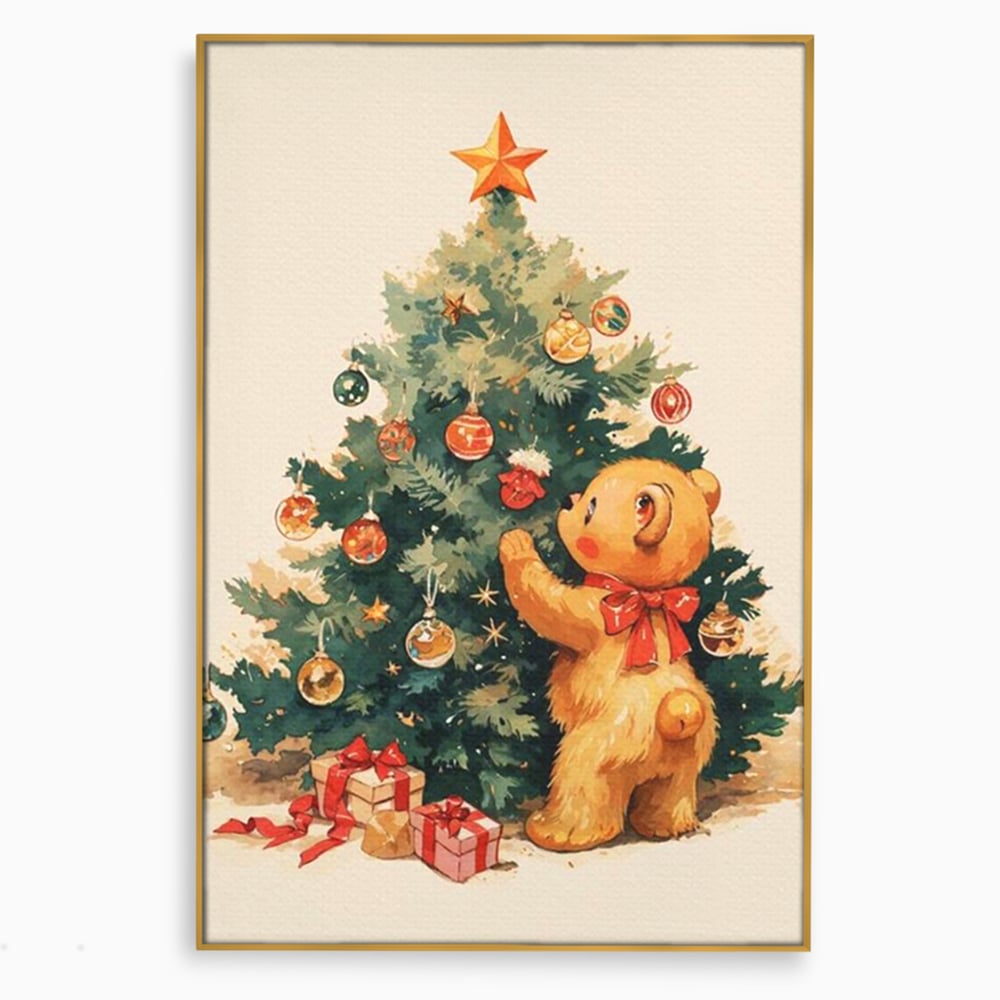 Leinwand Wandkunst Canvas Premium, LuxCanva® D1104, Weihnachtsbär, Magie, Heiligabend, Weihnachtsabend, Weihnachten, Weihnachten, Nacht, Unschuld, Wärme, Wärme, Geschichte, Spielzeug, Geschenke, Tier, Glück, Heiligabend, Weihnachten, Wohnen, Schlafzimmer