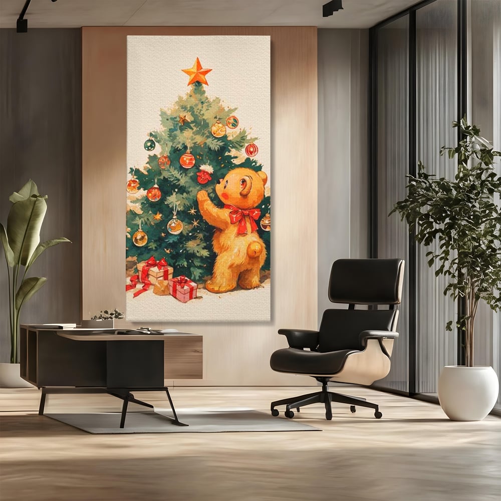 Leinwand Wandkunst Canvas Premium, LuxCanva® D1104, Weihnachtsbär, Magie, Heiligabend, Weihnachtsabend, Weihnachten, Weihnachten, Nacht, Unschuld, Wärme, Wärme, Geschichte, Spielzeug, Geschenke, Tier, Glück, Heiligabend, Weihnachten, Wohnen, Schlafzimmer