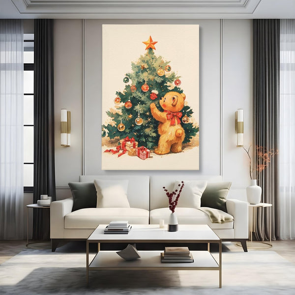 Leinwand Wandkunst Canvas Premium, LuxCanva® D1104, Weihnachtsbär, Magie, Heiligabend, Weihnachtsabend, Weihnachten, Weihnachten, Nacht, Unschuld, Wärme, Wärme, Geschichte, Spielzeug, Geschenke, Tier, Glück, Heiligabend, Weihnachten, Wohnen, Schlafzimmer