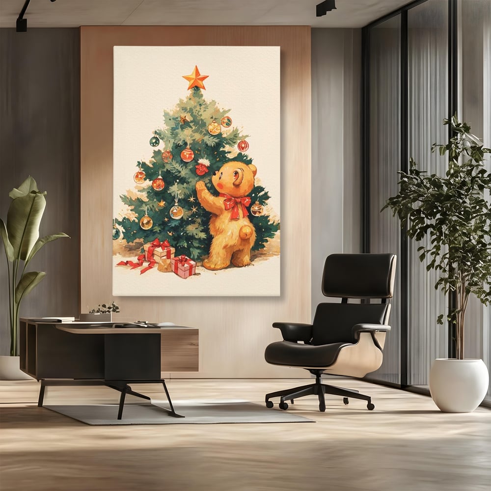 Leinwand Wandkunst Canvas Premium, LuxCanva® D1104, Weihnachtsbär, Magie, Heiligabend, Weihnachtsabend, Weihnachten, Weihnachten, Nacht, Unschuld, Wärme, Wärme, Geschichte, Spielzeug, Geschenke, Tier, Glück, Heiligabend, Weihnachten, Wohnen, Schlafzimmer