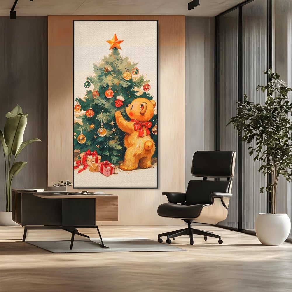 Leinwand Wandkunst Canvas Premium, LuxCanva® D1104, Weihnachtsbär, Magie, Heiligabend, Weihnachtsabend, Weihnachten, Weihnachten, Nacht, Unschuld, Wärme, Wärme, Geschichte, Spielzeug, Geschenke, Tier, Glück, Heiligabend, Weihnachten, Wohnen, Schlafzimmer