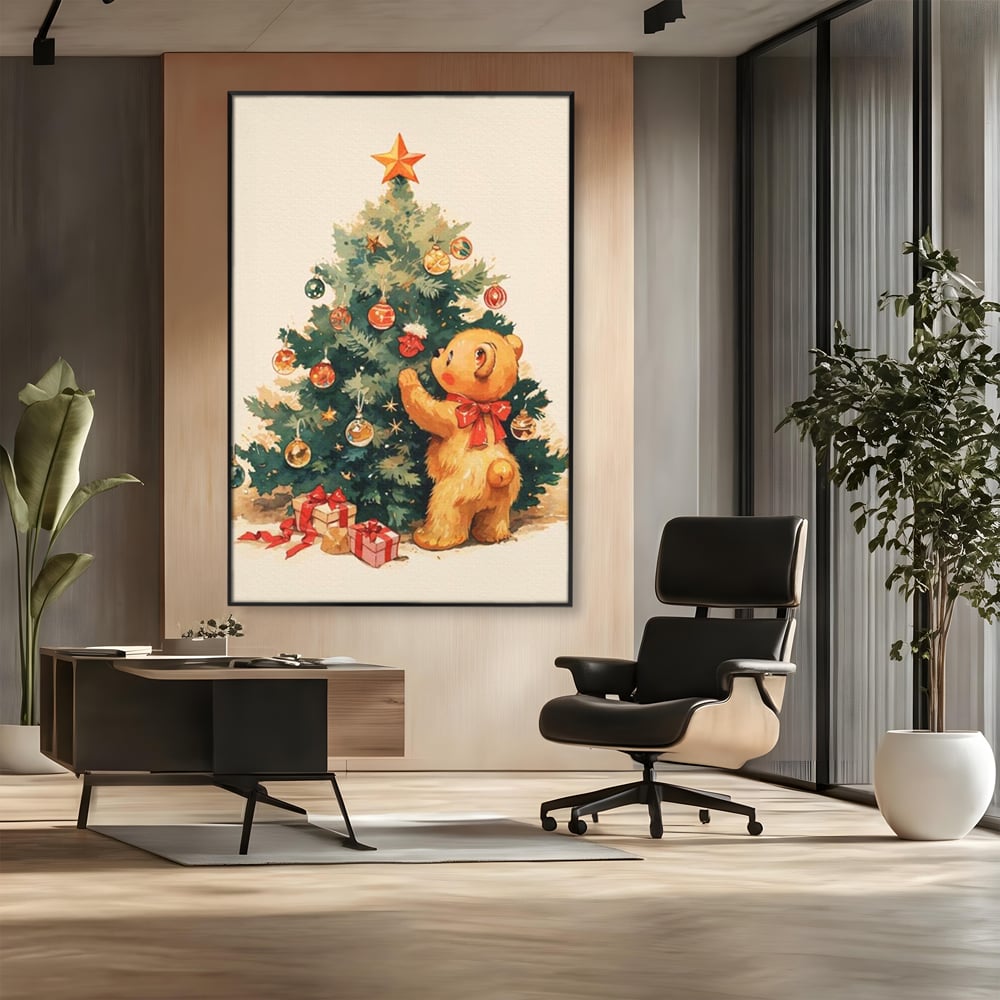 Leinwand Wandkunst Canvas Premium, LuxCanva® D1104, Weihnachtsbär, Magie, Heiligabend, Weihnachtsabend, Weihnachten, Weihnachten, Nacht, Unschuld, Wärme, Wärme, Geschichte, Spielzeug, Geschenke, Tier, Glück, Heiligabend, Weihnachten, Wohnen, Schlafzimmer