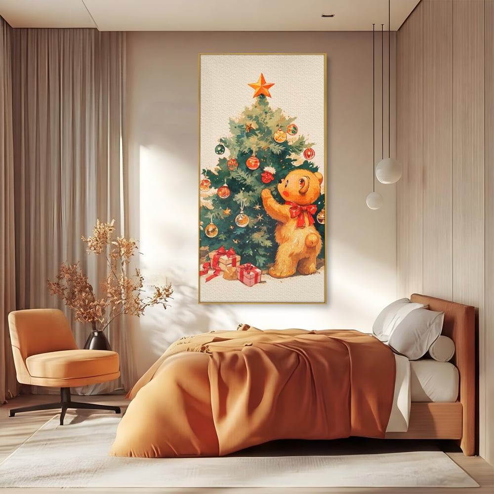 Leinwand Wandkunst Canvas Premium, LuxCanva® D1104, Weihnachtsbär, Magie, Heiligabend, Weihnachtsabend, Weihnachten, Weihnachten, Nacht, Unschuld, Wärme, Wärme, Geschichte, Spielzeug, Geschenke, Tier, Glück, Heiligabend, Weihnachten, Wohnen, Schlafzimmer