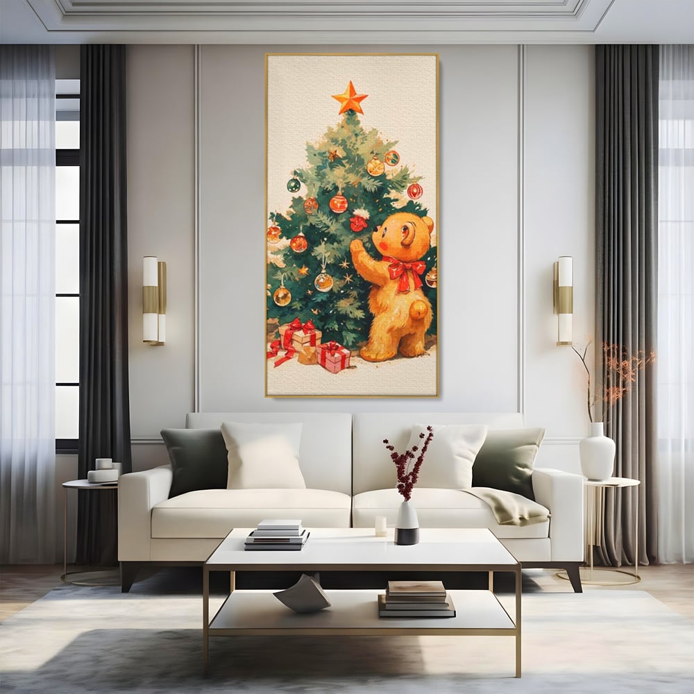 Leinwand Wandkunst Canvas Premium, LuxCanva® D1104, Weihnachtsbär, Magie, Heiligabend, Weihnachtsabend, Weihnachten, Weihnachten, Nacht, Unschuld, Wärme, Wärme, Geschichte, Spielzeug, Geschenke, Tier, Glück, Heiligabend, Weihnachten, Wohnen, Schlafzimmer