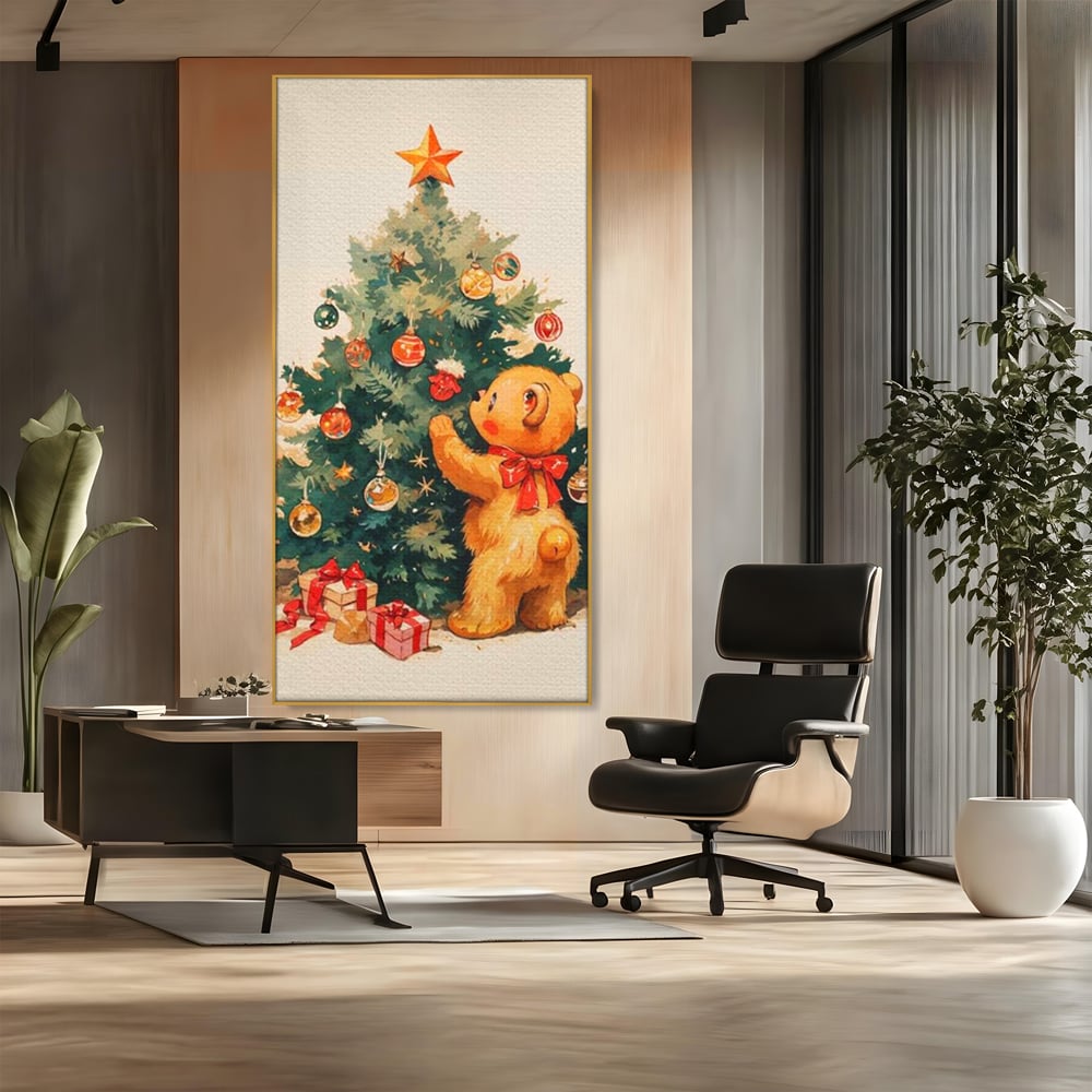 Leinwand Wandkunst Canvas Premium, LuxCanva® D1104, Weihnachtsbär, Magie, Heiligabend, Weihnachtsabend, Weihnachten, Weihnachten, Nacht, Unschuld, Wärme, Wärme, Geschichte, Spielzeug, Geschenke, Tier, Glück, Heiligabend, Weihnachten, Wohnen, Schlafzimmer