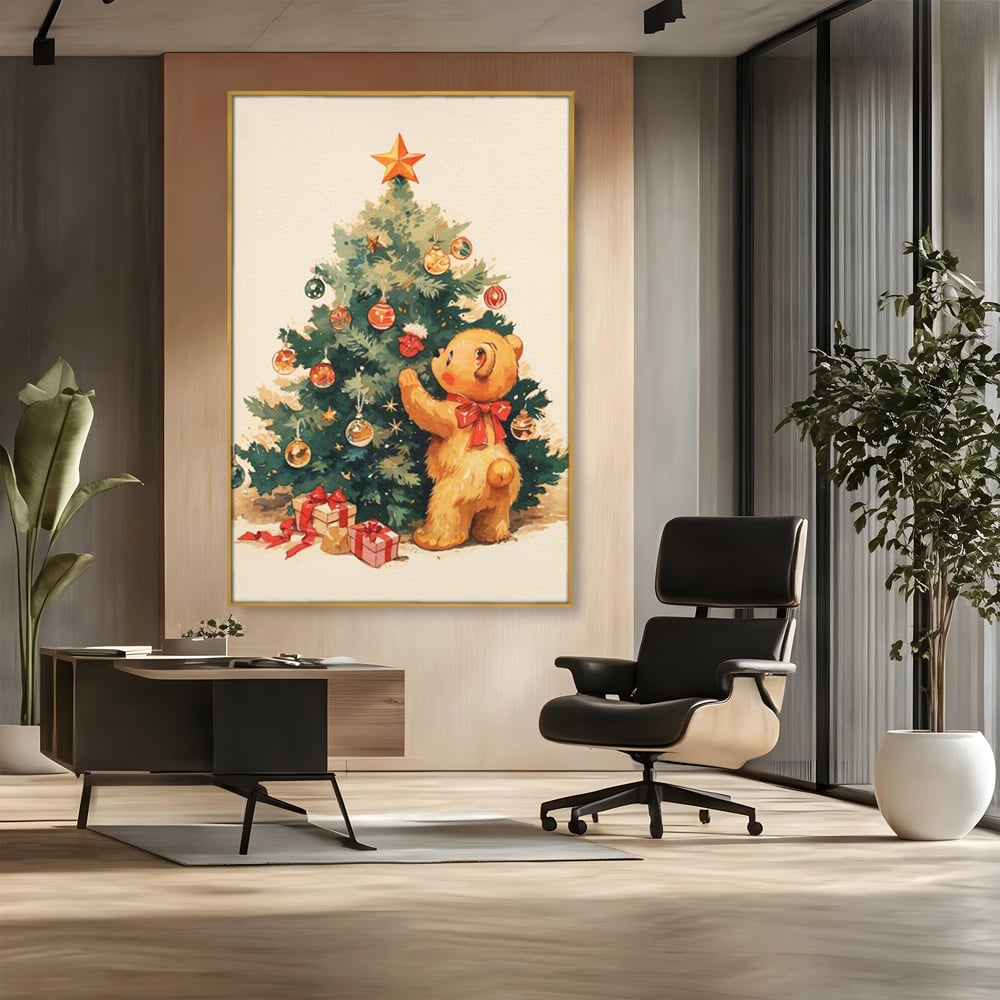 Leinwand Wandkunst Canvas Premium, LuxCanva® D1104, Weihnachtsbär, Magie, Heiligabend, Weihnachtsabend, Weihnachten, Weihnachten, Nacht, Unschuld, Wärme, Wärme, Geschichte, Spielzeug, Geschenke, Tier, Glück, Heiligabend, Weihnachten, Wohnen, Schlafzimmer