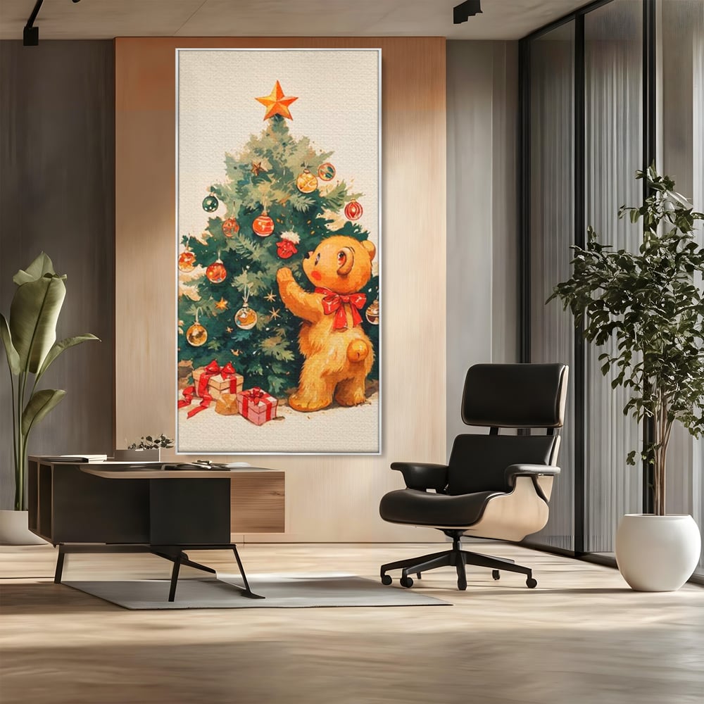 Leinwand Wandkunst Canvas Premium, LuxCanva® D1104, Weihnachtsbär, Magie, Heiligabend, Weihnachtsabend, Weihnachten, Weihnachten, Nacht, Unschuld, Wärme, Wärme, Geschichte, Spielzeug, Geschenke, Tier, Glück, Heiligabend, Weihnachten, Wohnen, Schlafzimmer