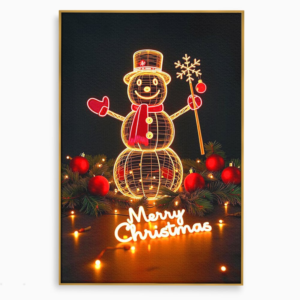Leinwand Wandbilder Premium, LuxCanva® D1105, Urlaub Märchen, Lichter, Weihnachten, Schneemann, Schneekugeln, Rot, Rot, Glitter, Glitzer, Urlaub, Spaziergang, Straße, Park, Kinder, Wohnen, Schlafzimmer