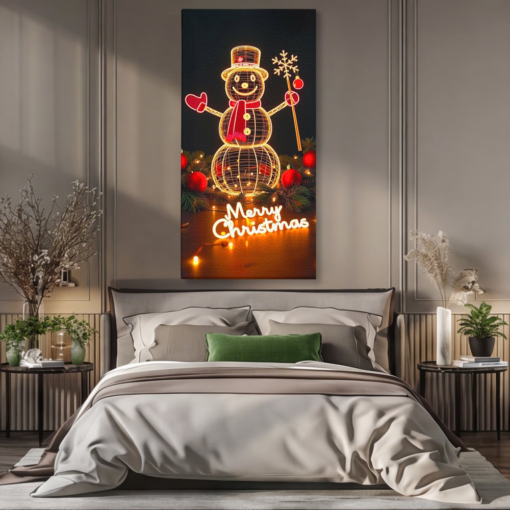 Leinwand Wandbilder Premium, LuxCanva® D1105, Urlaub Märchen, Lichter, Weihnachten, Schneemann, Schneekugeln, Rot, Rot, Glitter, Glitzer, Urlaub, Spaziergang, Straße, Park, Kinder, Wohnen, Schlafzimmer