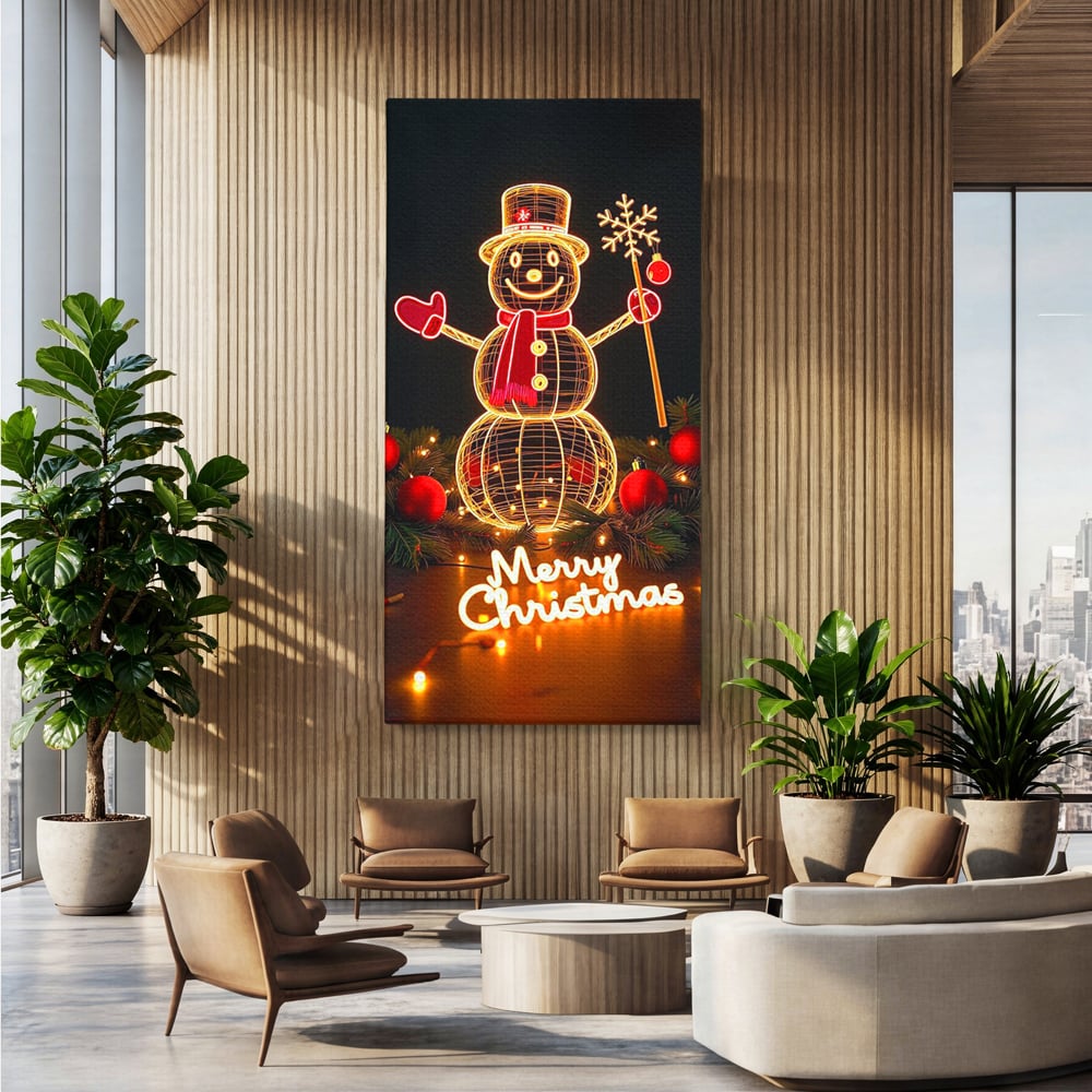 Leinwand Wandbilder Premium, LuxCanva® D1105, Urlaub Märchen, Lichter, Weihnachten, Schneemann, Schneekugeln, Rot, Rot, Glitter, Glitzer, Urlaub, Spaziergang, Straße, Park, Kinder, Wohnen, Schlafzimmer