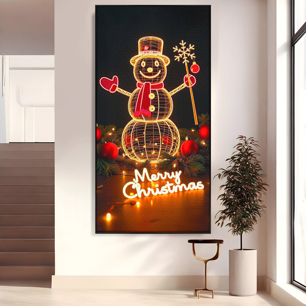 Leinwand Wandbilder Premium, LuxCanva® D1105, Urlaub Märchen, Lichter, Weihnachten, Schneemann, Schneekugeln, Rot, Rot, Glitter, Glitzer, Urlaub, Spaziergang, Straße, Park, Kinder, Wohnen, Schlafzimmer