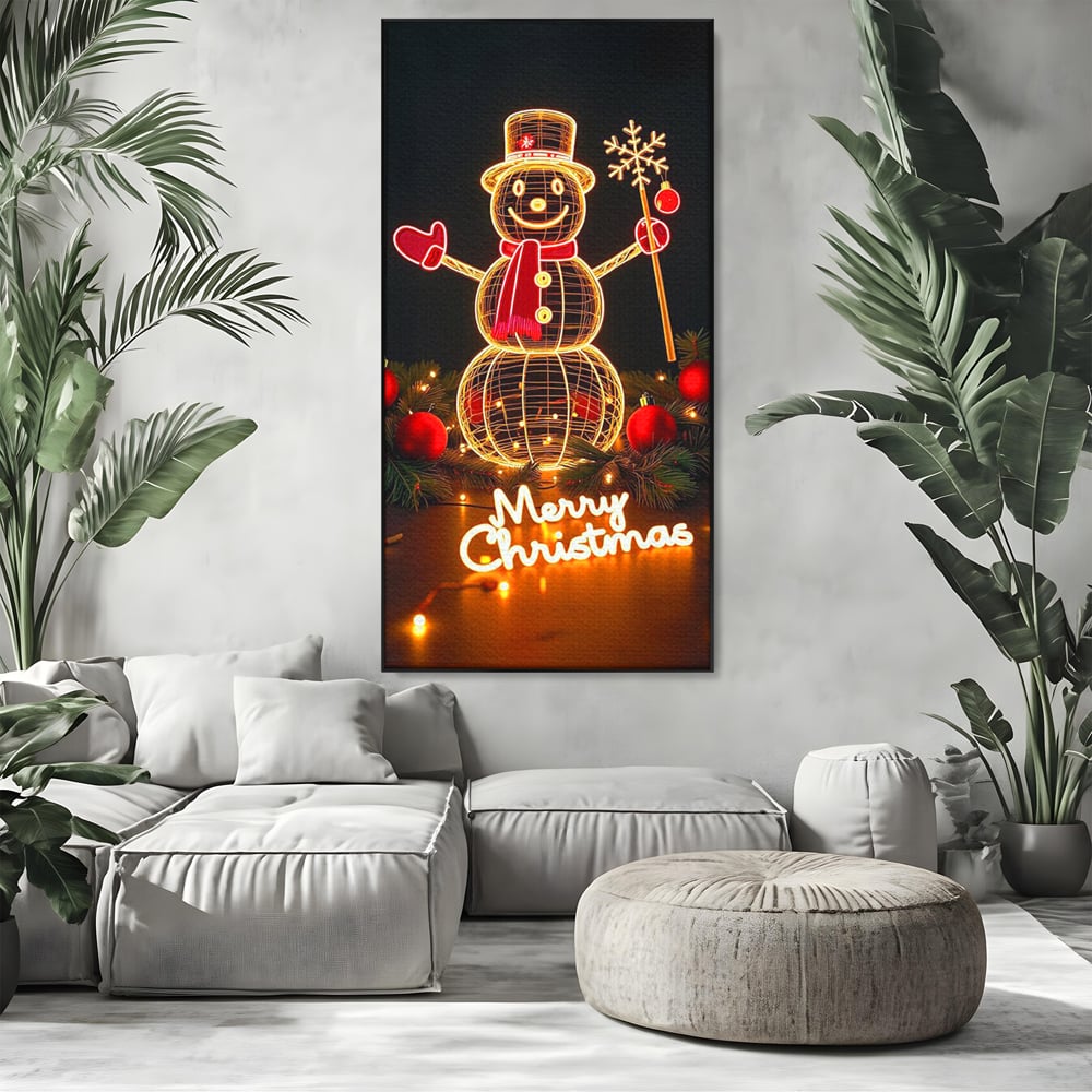 Leinwand Wandbilder Premium, LuxCanva® D1105, Urlaub Märchen, Lichter, Weihnachten, Schneemann, Schneekugeln, Rot, Rot, Glitter, Glitzer, Urlaub, Spaziergang, Straße, Park, Kinder, Wohnen, Schlafzimmer