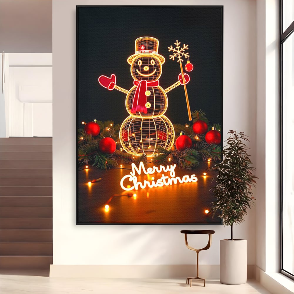 Leinwand Wandbilder Premium, LuxCanva® D1105, Urlaub Märchen, Lichter, Weihnachten, Schneemann, Schneekugeln, Rot, Rot, Glitter, Glitzer, Urlaub, Spaziergang, Straße, Park, Kinder, Wohnen, Schlafzimmer