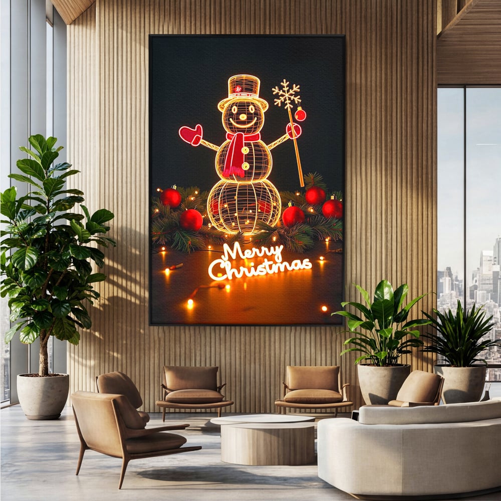 Leinwand Wandbilder Premium, LuxCanva® D1105, Urlaub Märchen, Lichter, Weihnachten, Schneemann, Schneekugeln, Rot, Rot, Glitter, Glitzer, Urlaub, Spaziergang, Straße, Park, Kinder, Wohnen, Schlafzimmer
